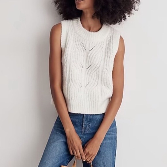 Madewell Womens XXS Cable Knit Sleeveless Sweater Vest Pullover Cream - Picture 4 of 11